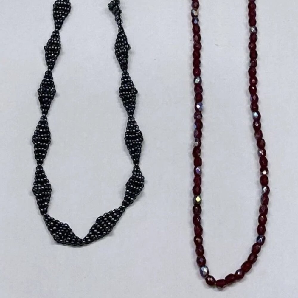 Set of 2 Handcrafted Beaded Necklaces - blue (14.5 in) & berry/maroon (16.5 in) - Picture 6 of 9